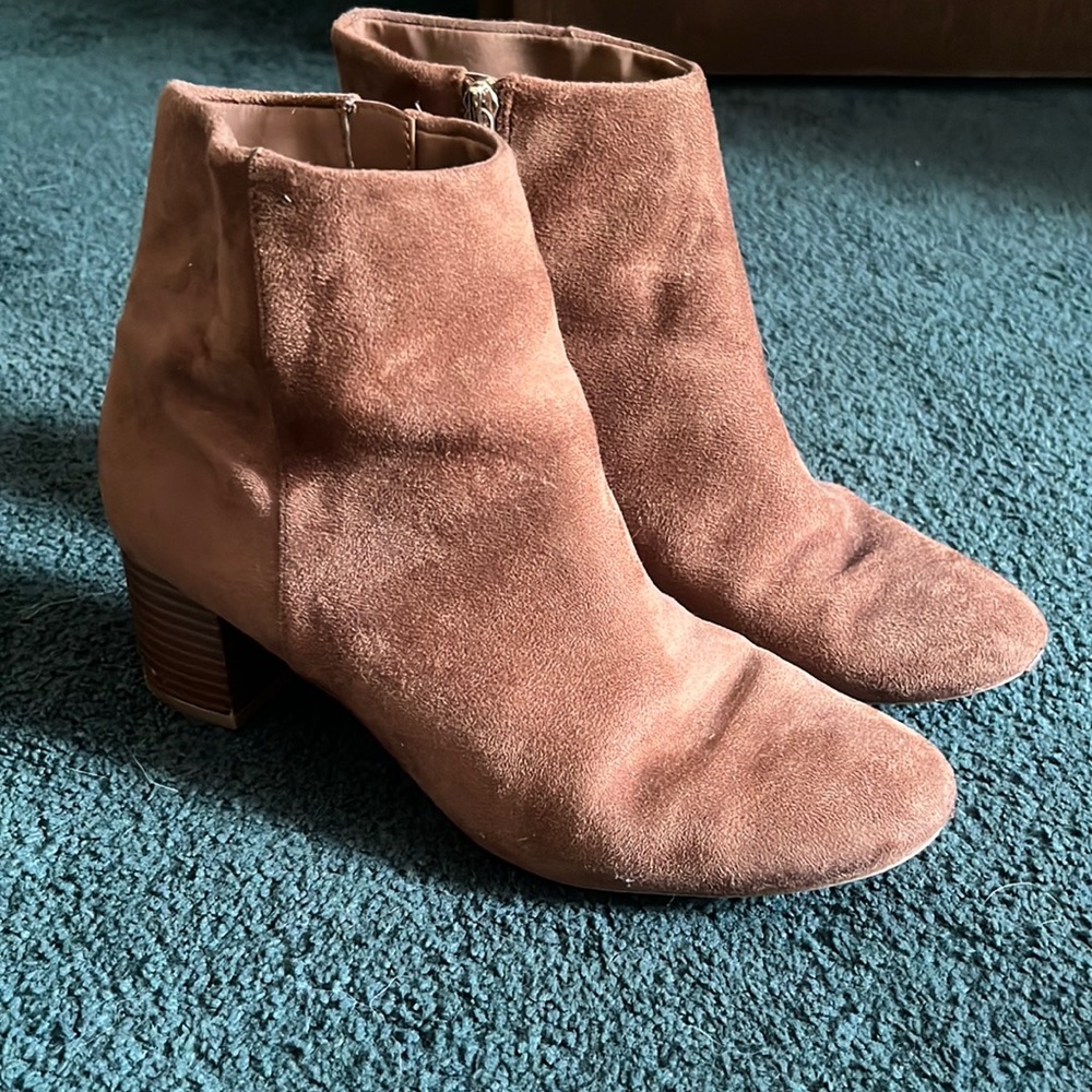 Brown Suede Ankle Boots with Wooden Heels